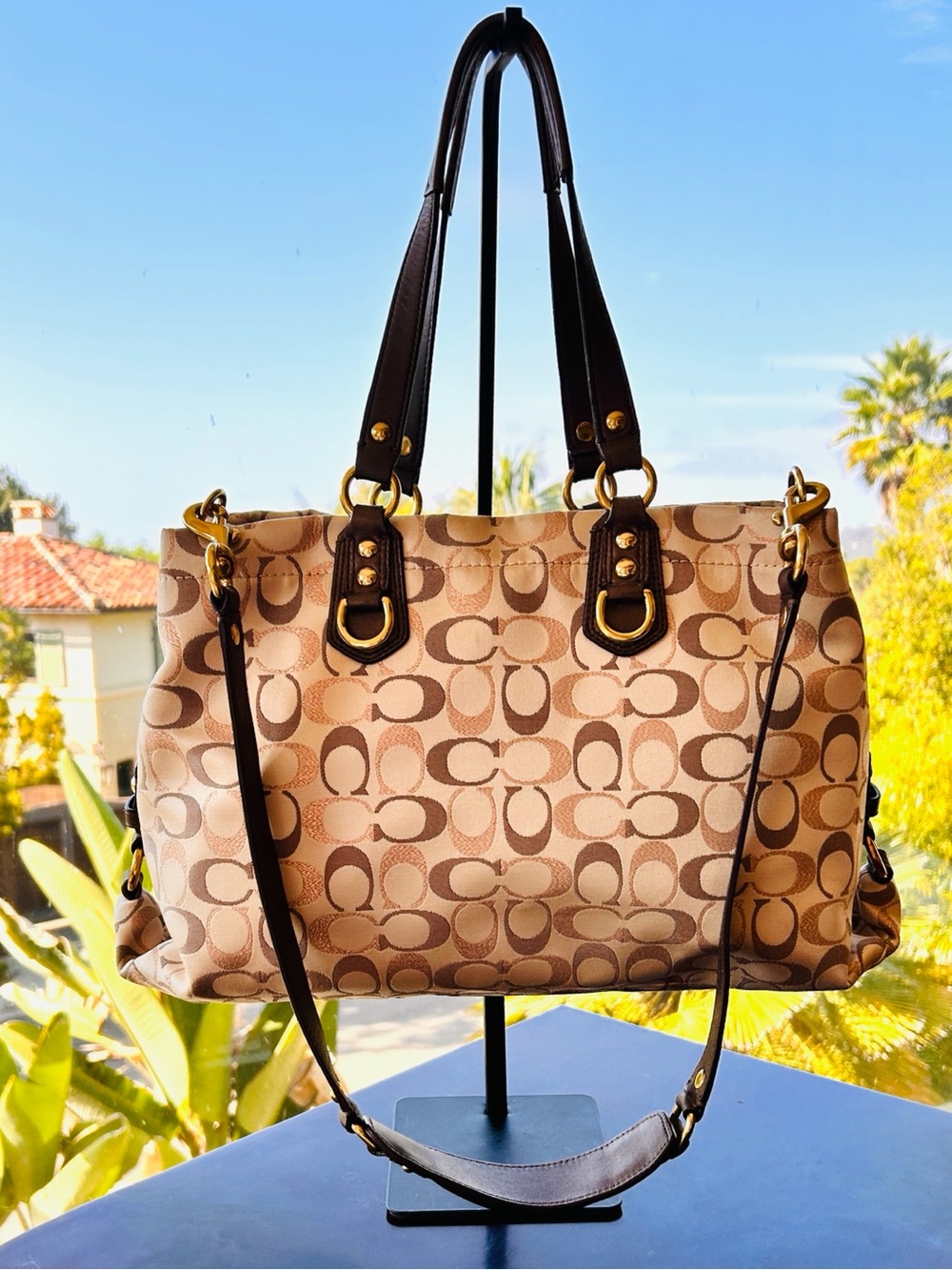 Coach Signature Canvas Shoulder Bag in Beige and Brown - Picture 9 of 12